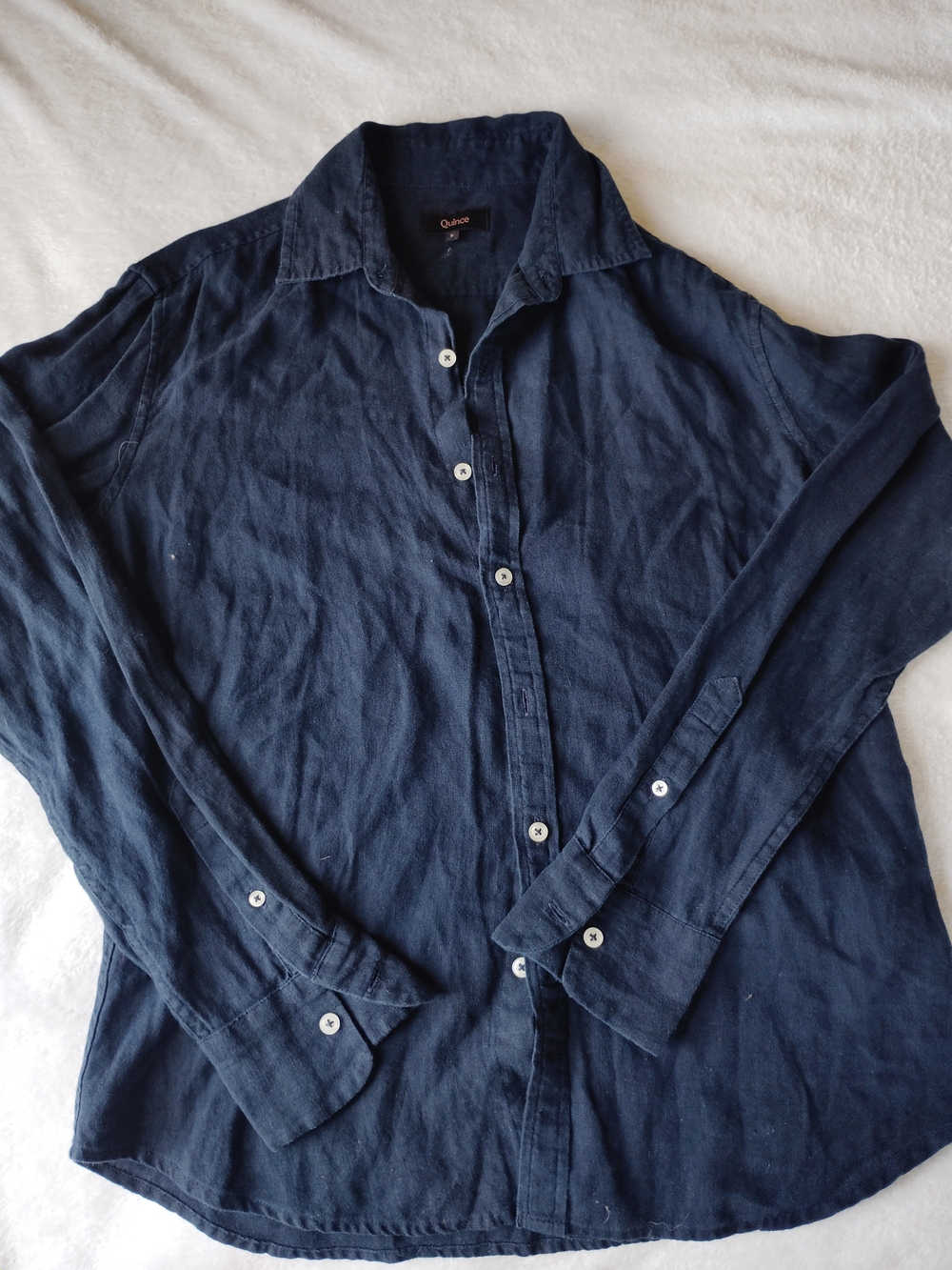 Quince Navy Blue 100% European Linen Long Sleeve Button Down Shirt Size Small